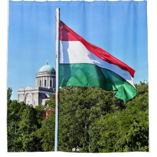 Esztergom Basilica and Hungarian flag