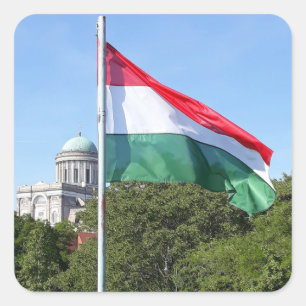 Esztergom Basilica and Hungarian flag Square Sticker