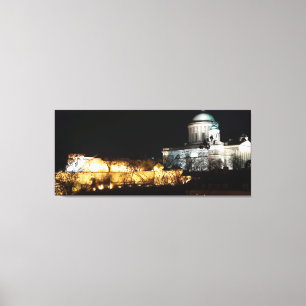 Esztergom Basilica lit up for Christmas. Canvas Print