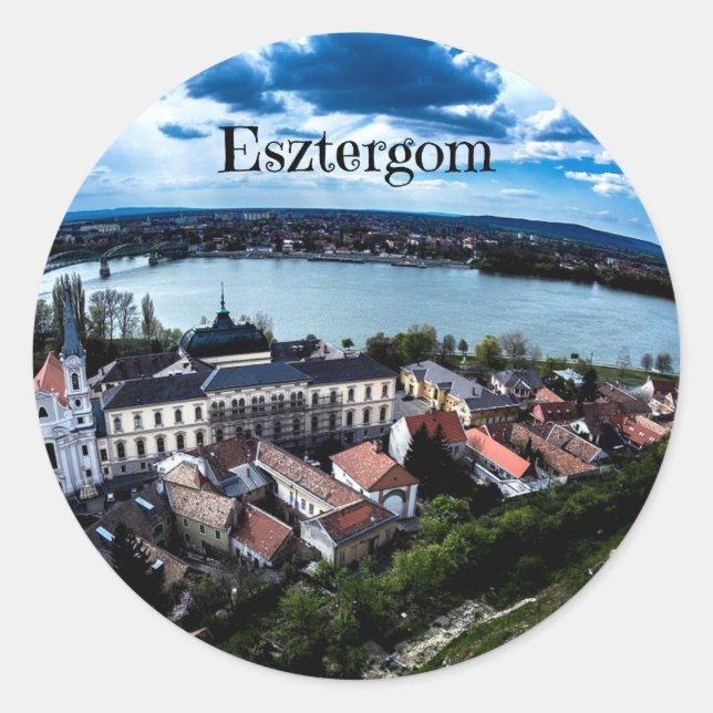 Esztergom landscape photograph classic round sticker (Front)