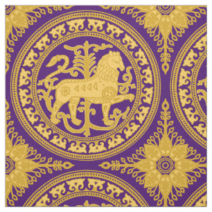 Esztergom Lion, Yellow on Deep Purple Fabric