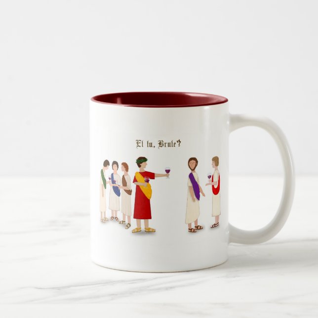 "Et Tu Brute?" Julius Caesar at a Party Two-Tone Coffee Mug (Right)