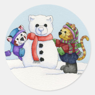 Établir un autocollant de chat de neige