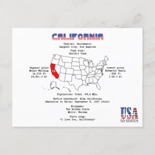 Etat américain de Californie sur une carte et des 