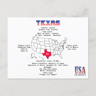 État américain du Texas sur une carte et des infor