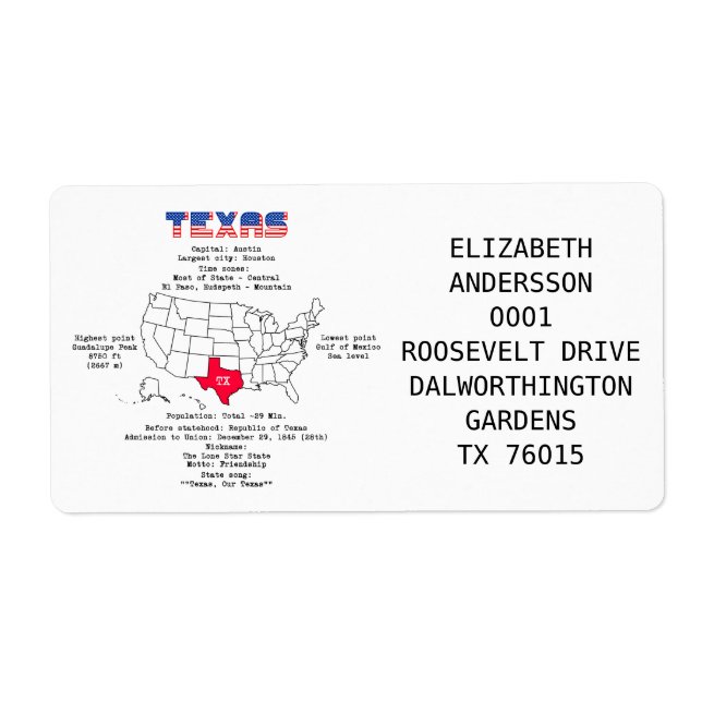 État américain du Texas sur une carte et des infor (Devant)