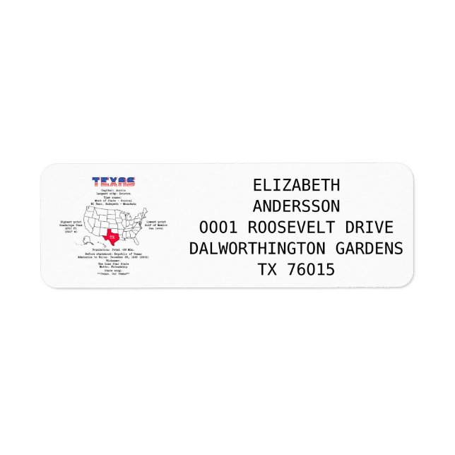 État américain du Texas sur une carte et des infor (Devant)