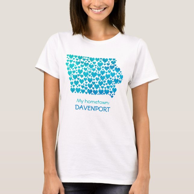 État de l'Iowa Silhouette Coeurs et T-shirt de la  (Devant)