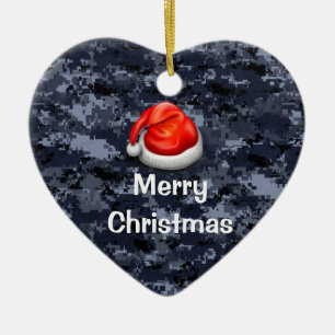 États-Unis Blue Camo Heart Joyeux ornement de Noël