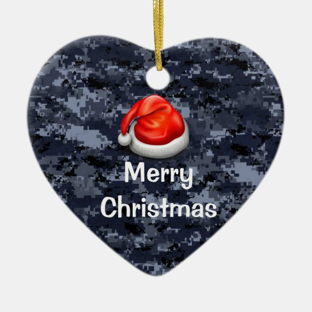 États-Unis Blue Camo Heart Joyeux ornement de Noël (Devant)