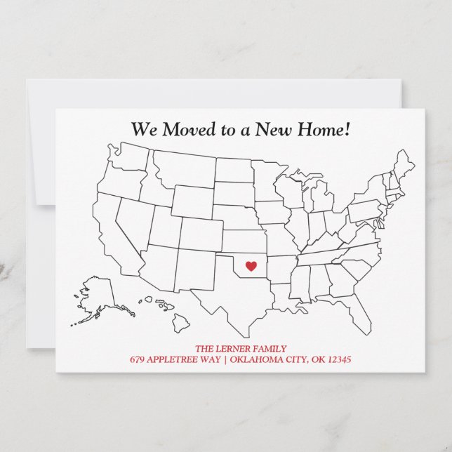 États-Unis Carte New Home Moving (Devant)