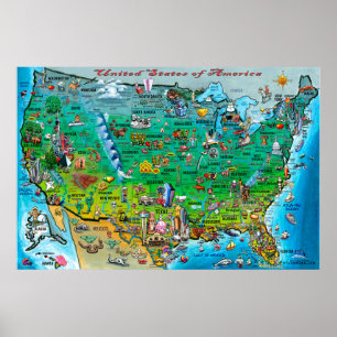 États-Unis d'Amérique Carte amusante Poster