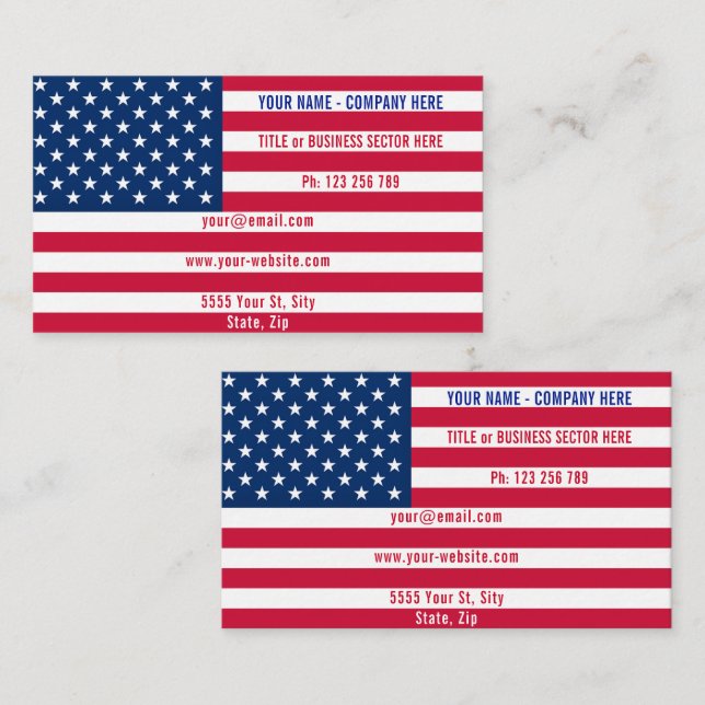 Etats-Unis Drapeau Carte de visite votre propre de (Devant / Derrière)