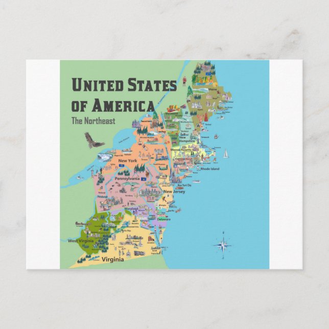 États-Unis Nord-Est Carte de Voyage - Nouvelle-Ang (Devant)