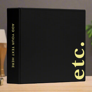 etc. Trendy Modern Black & Yellow Bold Typography Binder