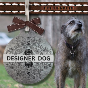 Etched Faux Silver Metal Designer Dog Pet Tag
