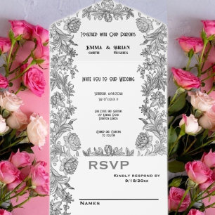Etched Floral All-in-One All In One Invitation