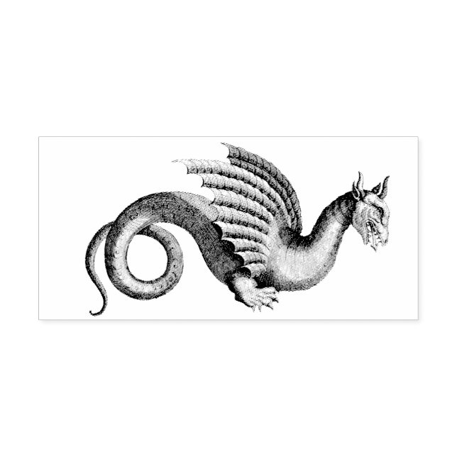 Etched Medieval Fantasy Winged Dragon Wooden Art Rubber Stamp (Imprint)