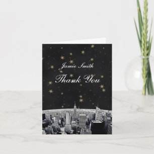 Etched NYC Skyline 2 Black Gold Star Thank You