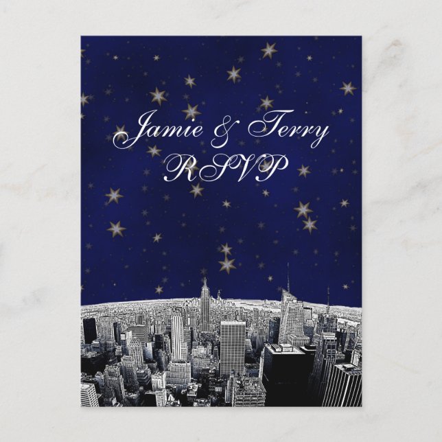 Etched NYC Skyline 2 Black White  RSVP 1 Invitation Postcard (Front)