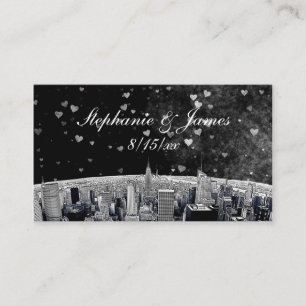 Etched NYC Skyline #2 Black Wht Heart Escort Cards