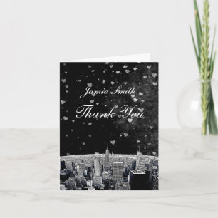 Etched NYC Skyline #2 Black Wht Heart Thank You