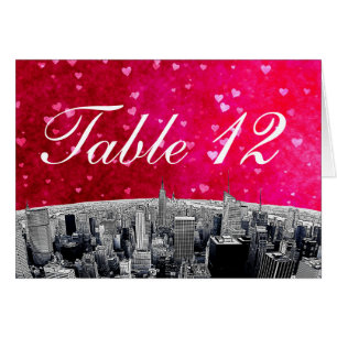 Etched NYC Skyline #2 Pink Red Heart Table Number