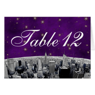 Etched NYC Skyline 2 Purple Gold Star Table Number