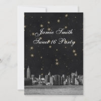 Etched NYC Skyline #3 Black Gold Star Sweet 16 V