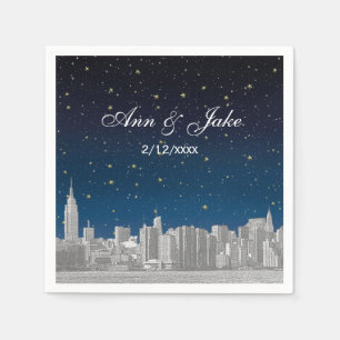 Etched NYC Skyline Blue Starry Wedding Napkin