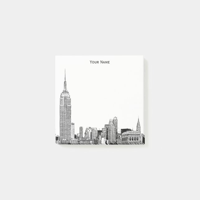 Etched NYC Skyline DIY BG Colour Post-it Notes (Front)