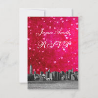 Etched NYC Skyline Hot Pink Red Heart RSVP w Menu