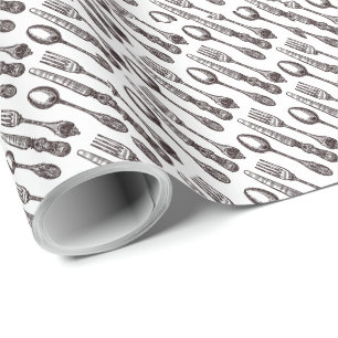 Etched Vintage Silverware Classic Foodie Wrapping Paper