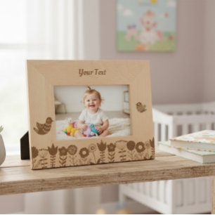 Etched Wooden Folk Art Birds and Flowers Photo  Frames