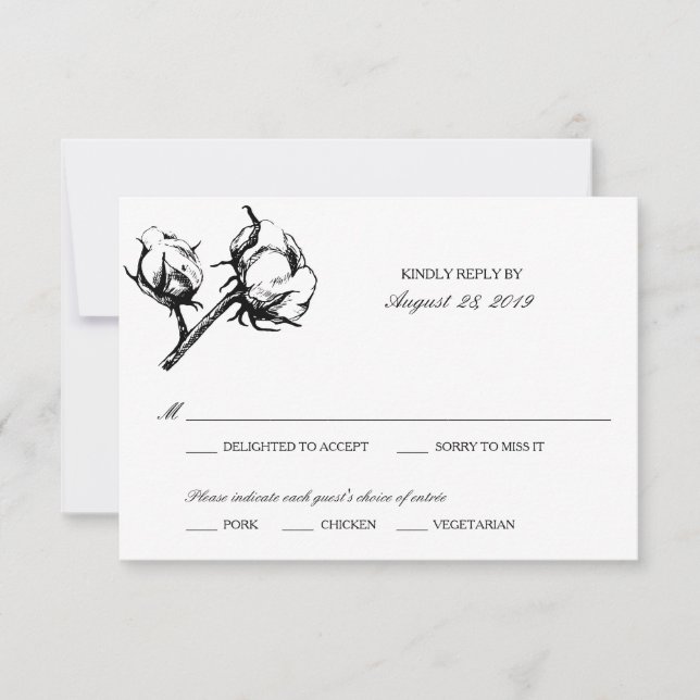 Etching Plante en coton | Mariage RSVP (Devant)