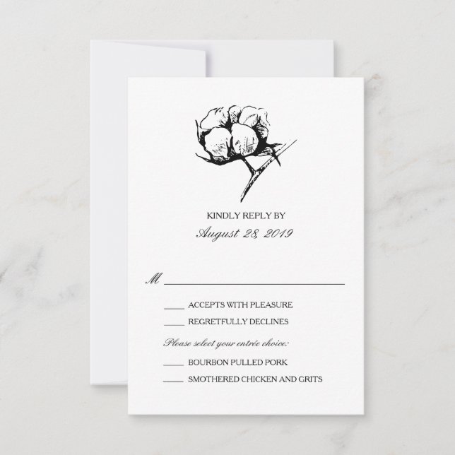 Etching Plante en coton | Mariage RSVP (Devant)