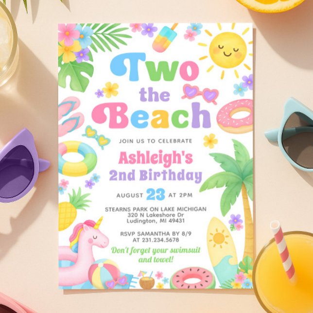 Été 2 Anniversaire Invitation - Deux plages (Summer 2nd Birthday Invitation - Two the Beach)