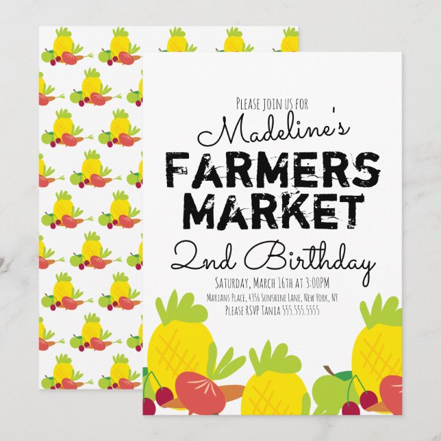 Été Agriculteurs Marché Légumes Fruit Invitation (Devant / Derrière)