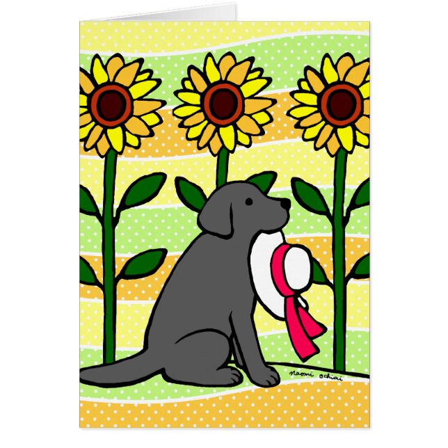 Été Labrador noir avec des tournesols (Devant)