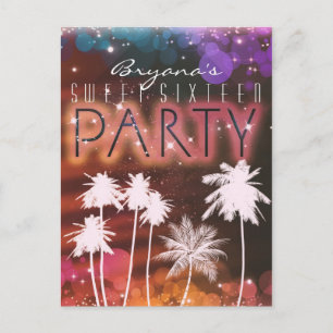 Été Lumières Étincelle Palm Trees Fête Invitation