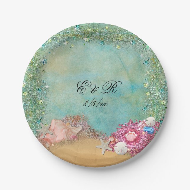 Été, Mariage à la plage, Coquillages, Assiettes en (Devant)