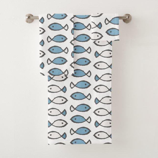 Eté Mer Bleu Blanc Poissons Motif (En situation)