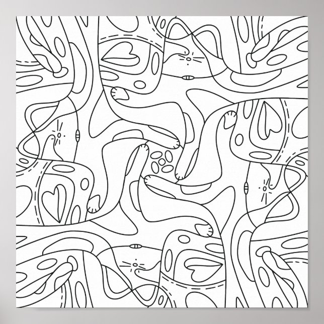 Été Minutieux : Drôle Melting Cats Coloring Poster (Devant)