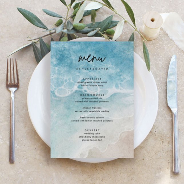Été Moderne Plage Mariage Carte Menu (Créateur téléchargé)