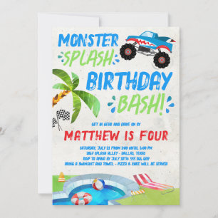 Été Monster Camion Anniversaire Fête Invitation