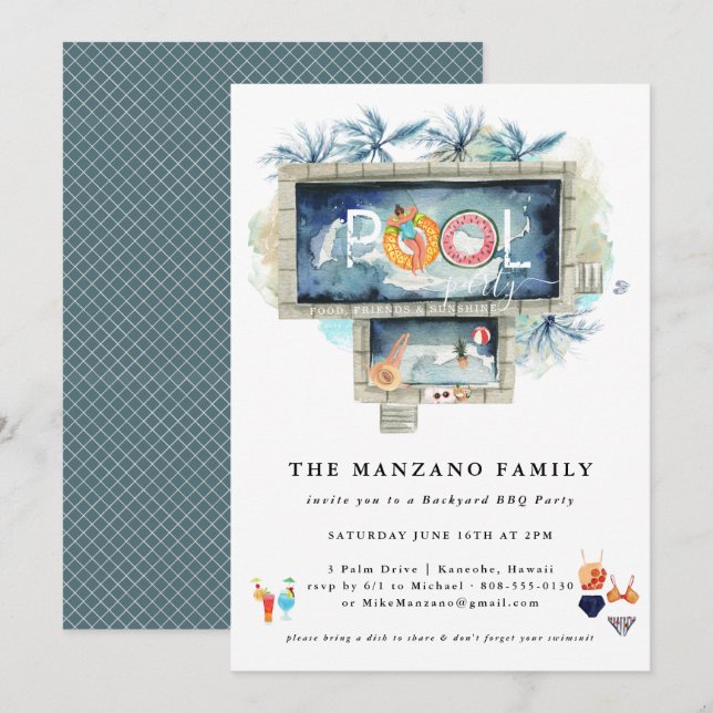 Été Retro | Invitation à la Soirée Piscine (Devant / Derrière)