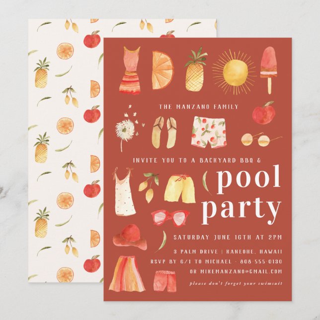 Été rétro | Invitation de la partie de pool (Devant / Derrière)