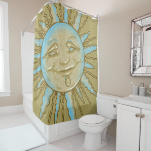Été Souriant Soleil Bleu Douche Or Rideau