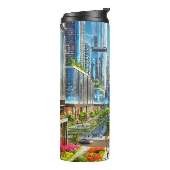 Eterity Metropolis - Futuristic Cityscape  Thermal Tumbler (Rotated Left)