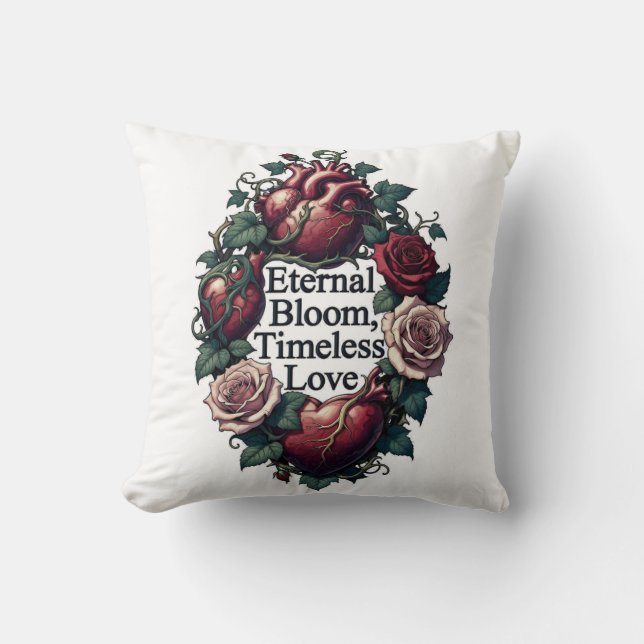 Eternal Bloom Timeless Love Entwined Hearts T-Shir Throw Pillow (Front)